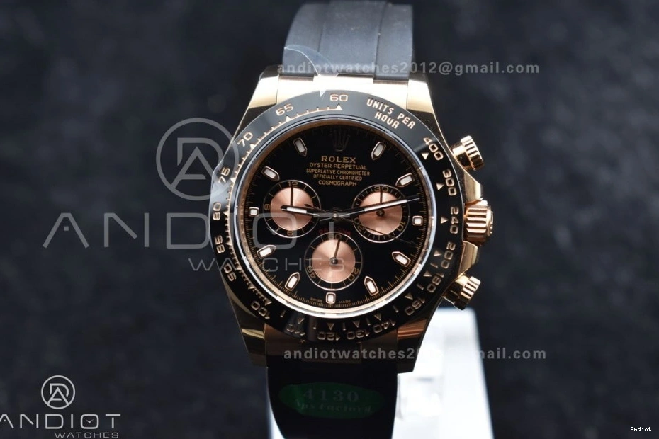 Best Daytona SH4130 116518 Oysterflex Strap RG 1:1 APSF Dial Rubber on Black Edition 0404